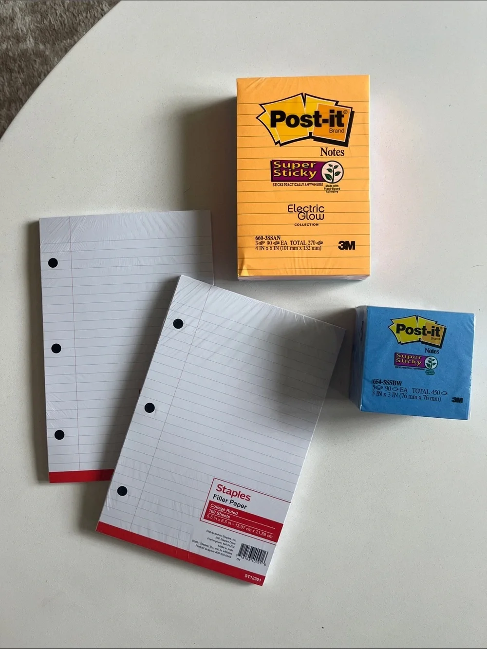 Post-it Super Sticky Notes and Staples Filler Paper 4 Piece Set